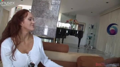 Ginger whore in sexy lingerie demonstrates all her talents to new neighbor