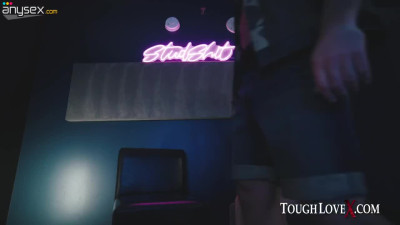 A petite blonde is having fun with a hard-working man.