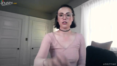 Brunette in glasses Casey Calvert gets naked in front of web camera