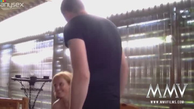 Bosomy blonde MILF with saggy big titties gets pussy licked and gives BJ