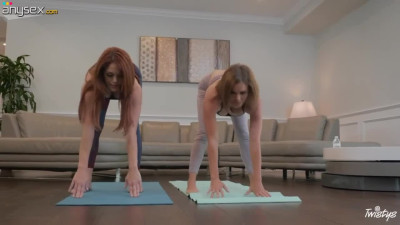Hot as fuck girls Krissy Lynn and Molly Stewart lick each other during Pilates workout