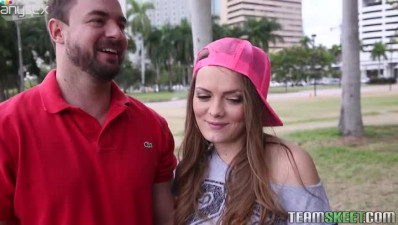 Desirable teen chick is seduced for sex on camera so she gives stout blowjob