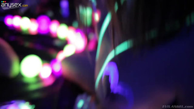Neon party girl Abella Danger sucks a dick and dances on a stage