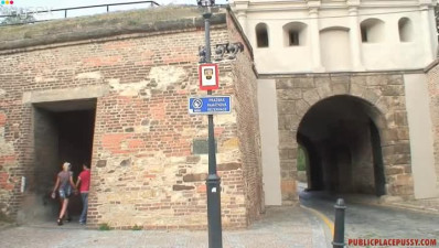 Foxy blond student gives blowjob to strain dick after pissing in public