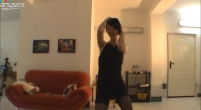 Cuteand skinny Czech brunette stripteasing for some cash