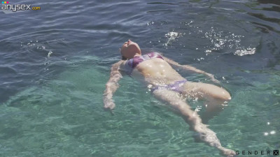 Transsexual Cassie Woods gets fucked after swimming in the pool