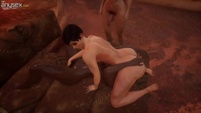 3D Futa Porn: 2 Huge Buxom Shemales Fuck Curvy Ebony Gal In Turns In Different Poses