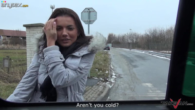One kinky couple picks up naughty student Vanessa and fucks her in the back seat