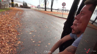Naughty brunette Kari gives her head and gets fucked in the back seat
