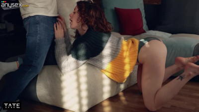 Curly red head gives me a sensual blowjob and enjoys my huge phallus
