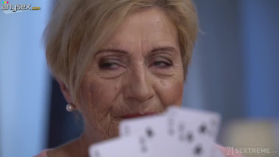 Naughty granny Mayla is playing strip poker with young neighbor