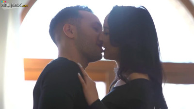 Slender leggy brunette Francys Belle is making love with her new boyfriend