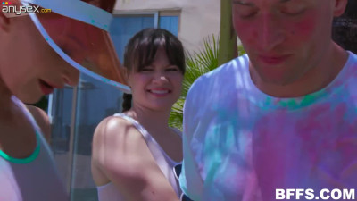 Slutty stepsister Leah Winters and two sex-starved girlfriend bang bald headed stepbrother