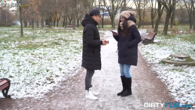 Shy nerdy brunet Bell Knock gives a blowjob and gets laid on the first date