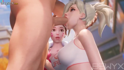 Dva takes over the experience of sucking dick from a skillful Mercy
