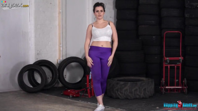 Slutty brunette Charlie Rose is stripping in the tire shop